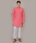 CONCHIC Men’s Solid Pure Cotton Straight Kurta with Pajama Pink