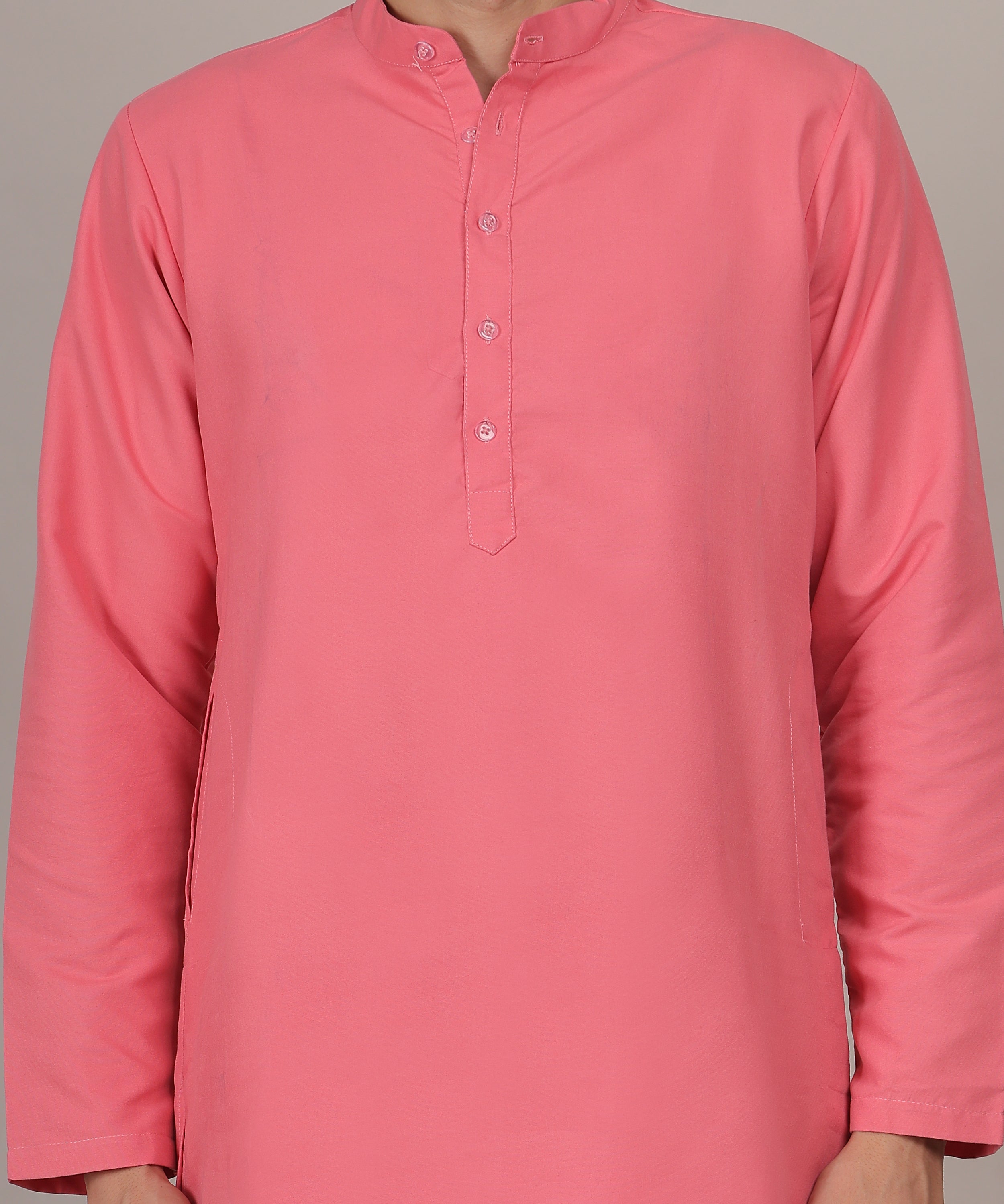 CONCHIC Men’s Solid Pure Cotton Straight Kurta with Pajama Pink