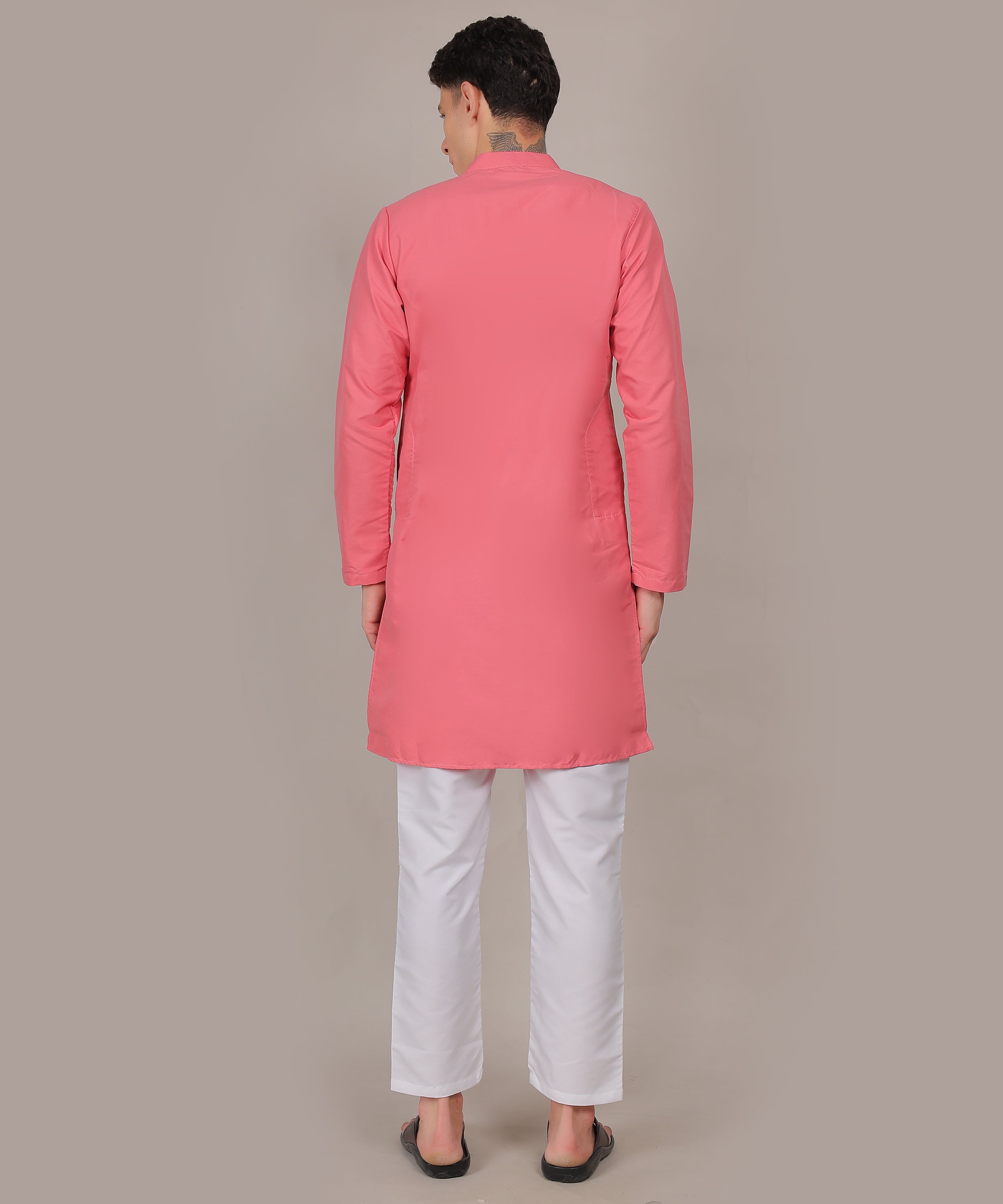 CONCHIC Men’s Solid Pure Cotton Straight Kurta with Pajama Pink