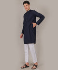 CONCHIC Men’s Solid Pure Cotton Straight Kurta with Pajama (Nevy Blue)