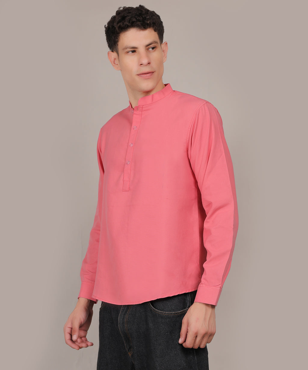 CONCHIC Men’s Solid Pure Cotton Short Kurta (Pink)