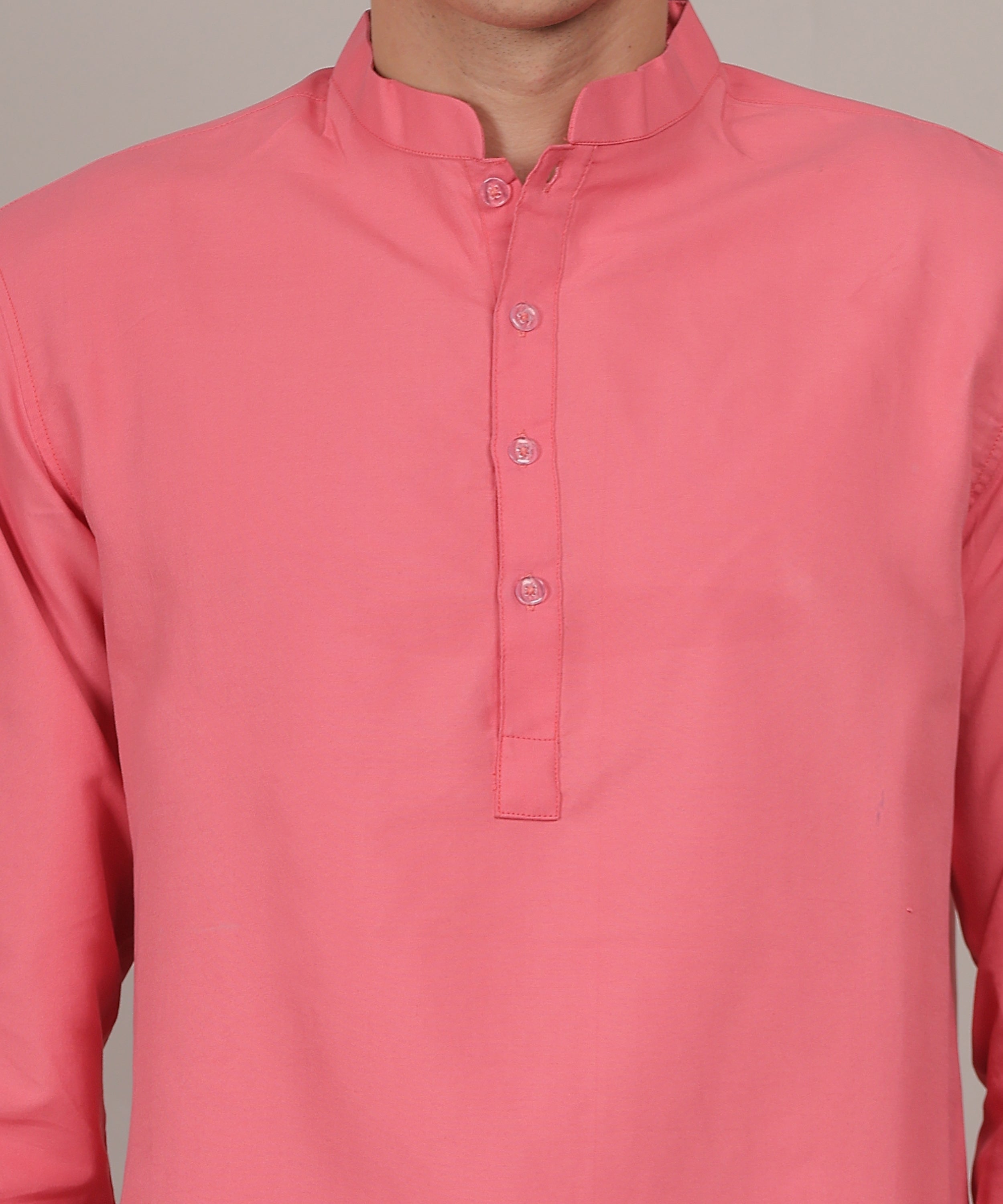 CONCHIC Men’s Solid Pure Cotton Short Kurta (Pink)