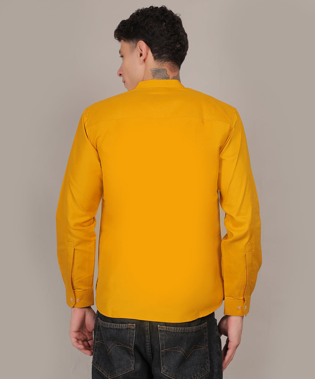CONCHIC Men’s Solid Pure Cotton Short Kurta (Yellow)